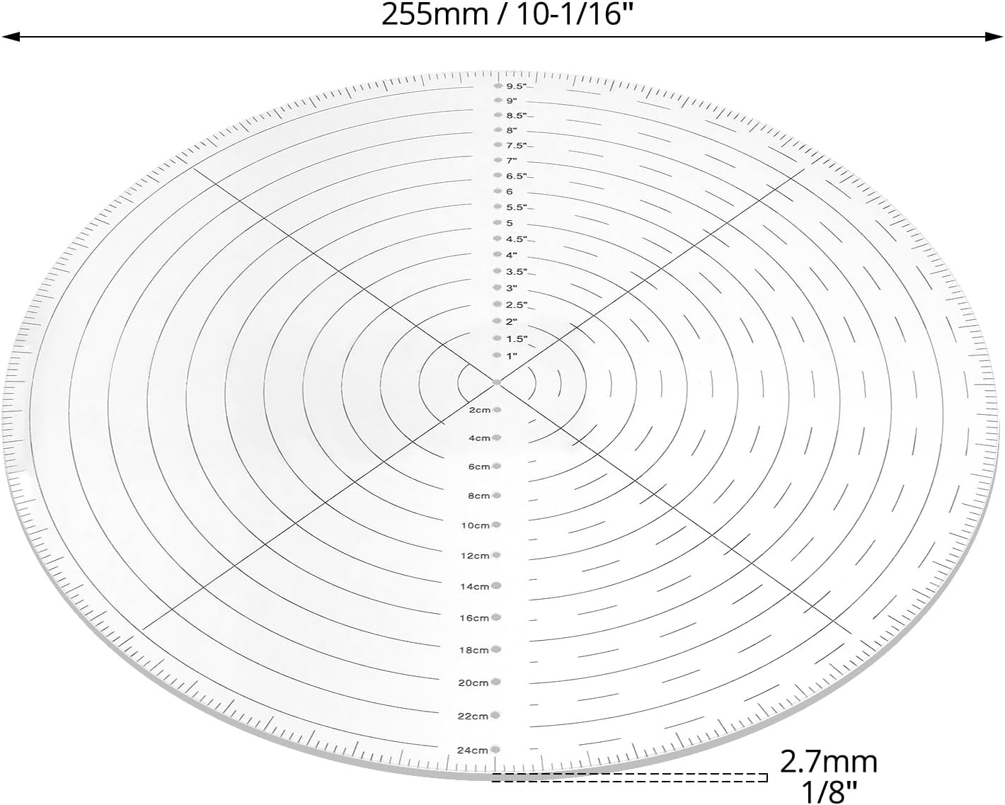 10" Round Center Finder Compass with Clear Acrylic for Precise Circle Marking on Irregular Surfaces, V1258-DP02-B-2975