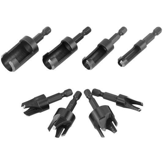 Wood Plug Cutter Drill Bit Set, 8Pcs, Includes 1/4", 5/16", 3/8", 1/2" Sizes, 1/4 Inch Hex Shank V1258-DP02-B-2982