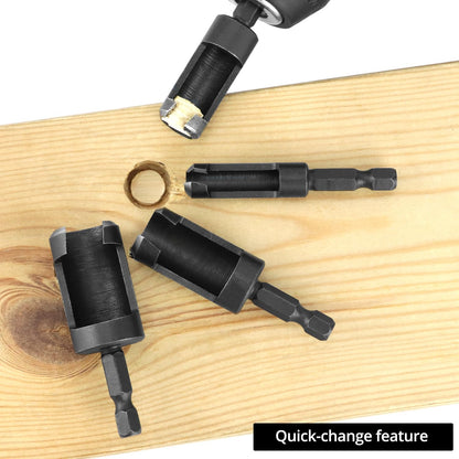 Wood Plug Cutter Drill Bit Set, 8Pcs, Includes 1/4", 5/16", 3/8", 1/2" Sizes, 1/4 Inch Hex Shank V1258-DP02-B-2982
