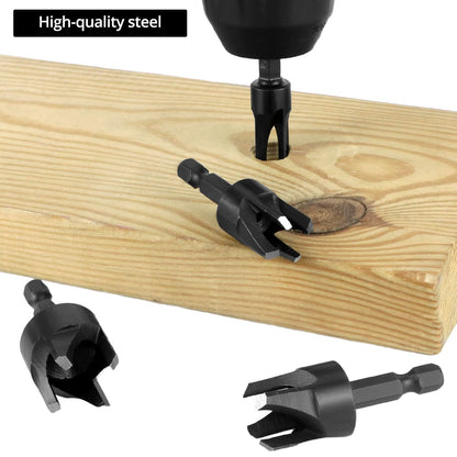 Wood Plug Cutter Drill Bit Set, 8Pcs, Includes 1/4", 5/16", 3/8", 1/2" Sizes, 1/4 Inch Hex Shank V1258-DP02-B-2982
