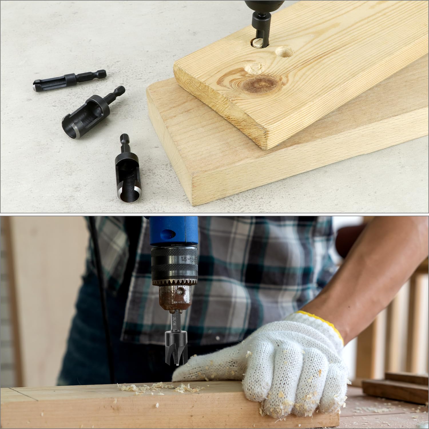Wood Plug Cutter Drill Bit Set, 8Pcs, Includes 1/4", 5/16", 3/8", 1/2" Sizes, 1/4 Inch Hex Shank V1258-DP02-B-2982