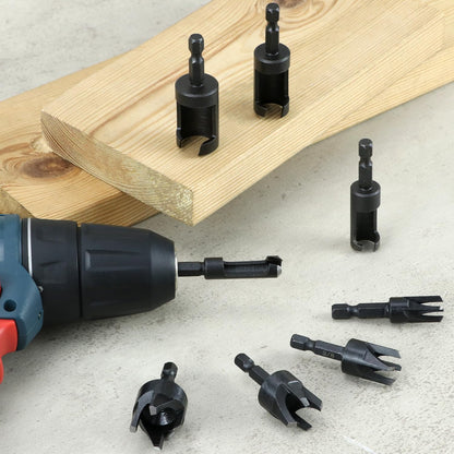 Wood Plug Cutter Drill Bit Set, 8Pcs, Includes 1/4", 5/16", 3/8", 1/2" Sizes, 1/4 Inch Hex Shank V1258-DP02-B-2982