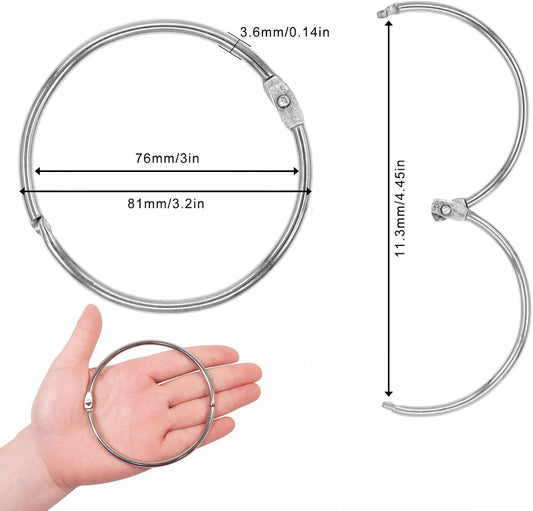 3 Inch Extra Large Metal Book Rings - Loose Leaf Binder Rings, Easy to Open and Close, 20 Pack Jumbo Silver V1258-DP02-B-2995