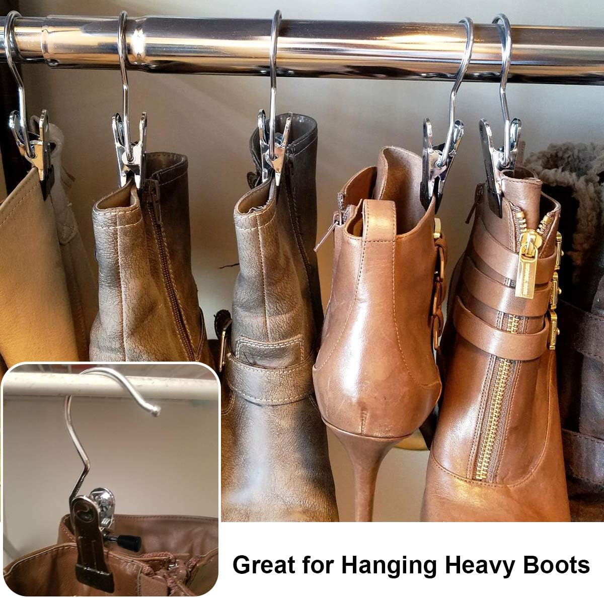 Boot Hanging Clips Hooks - 8 Pcs Boot Hangers Laundry Clips Stainless Steel Clothes Pins for Drying Sock V1258-DP02-B-2996