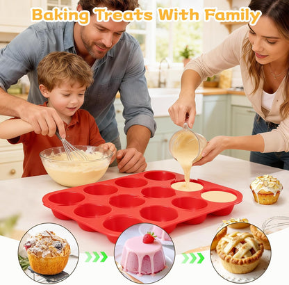 12 Cups Silicone Muffin Pan - Nonstick Cupcake Pan 1 Pack Regular Size Silicone Mold for Baking V1258-DP02-B-3