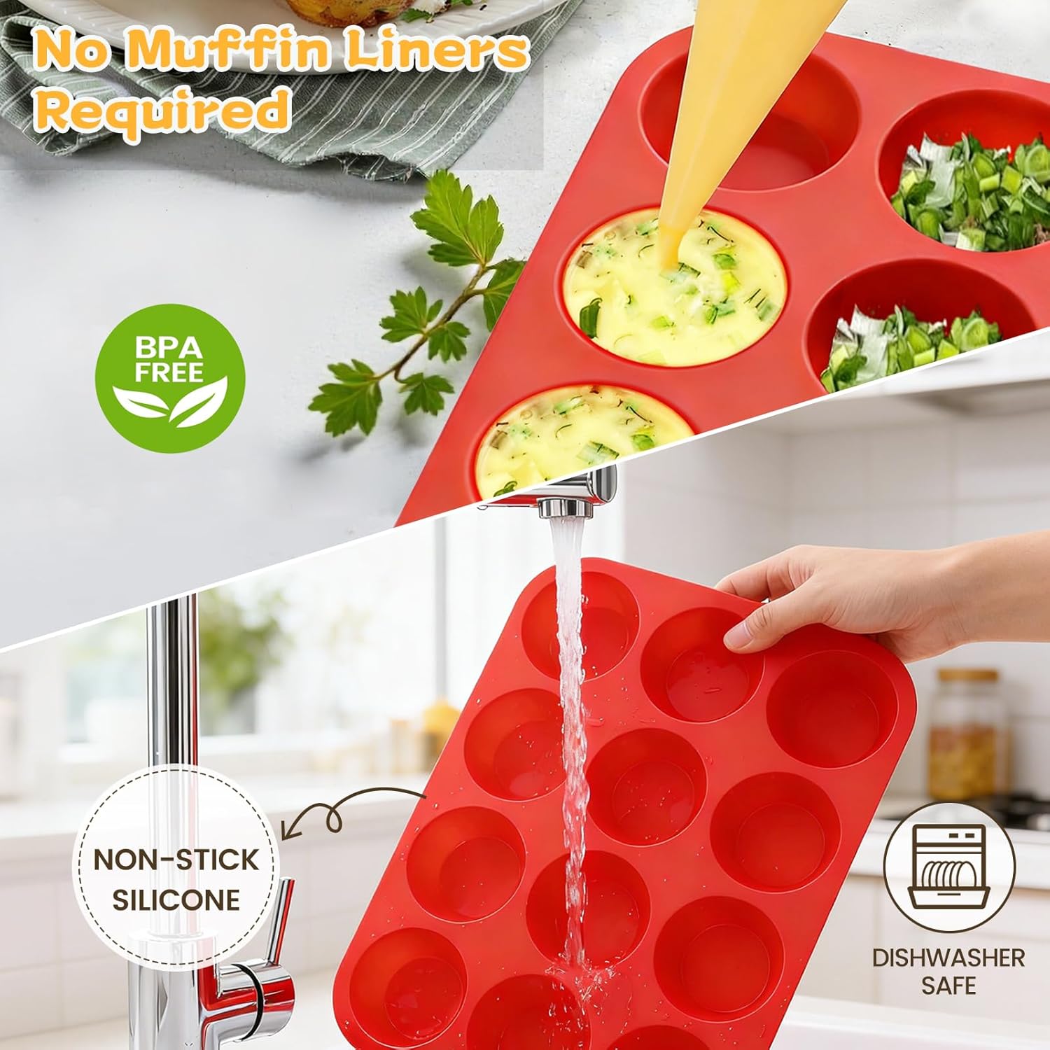 12 Cups Silicone Muffin Pan - Nonstick Cupcake Pan 1 Pack Regular Size Silicone Mold for Baking V1258-DP02-B-3