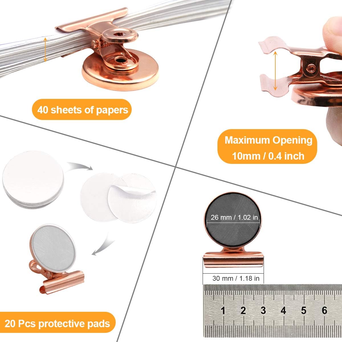 Fridge Magnetic Clips Round - 20 Pack Strong Metal Refrigerator Magnet Clip 30mm Wide Scratch-Free for V1258-DP02-B-3000