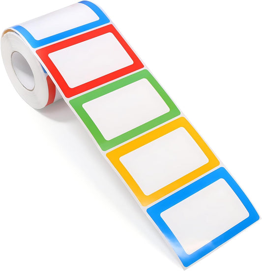 Name Tag Label Stickers Colored - 500 Pcs Blank Plain Name Labels Sticker Rolls with Colorful Border for V1258-DP02-B-3001