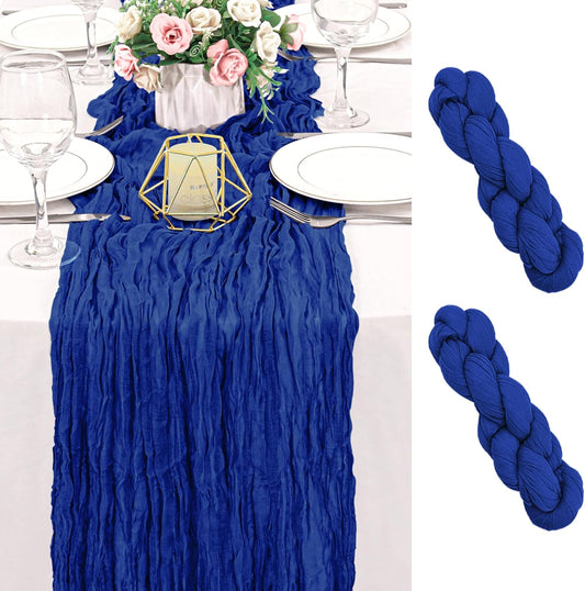 2 Pack 120 Inch Royal Blue Cheesecloth Table Runner Boho Rustic Gauze Sheer Romantic 10 FT Long Cheese Cloth V1258-DP02-B-301