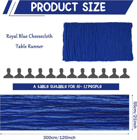 2 Pack 120 Inch Royal Blue Cheesecloth Table Runner Boho Rustic Gauze Sheer Romantic 10 FT Long Cheese Cloth V1258-DP02-B-301