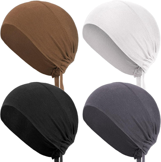 4 Pieces Women Under Scarf Hat Hijab Cap Islamic Muslim Under Scarf Turban Beanie Cap V1258-DP02-B-3015