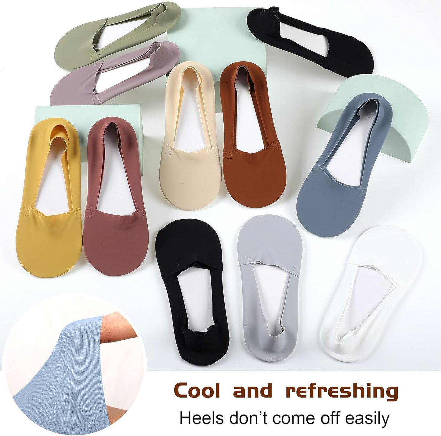10 Pairs No Show Socks - Women & Men, Low Cut, Liner, Ice Silk, Nonslip, Invisible, Thin V1258-DP02-B-3017