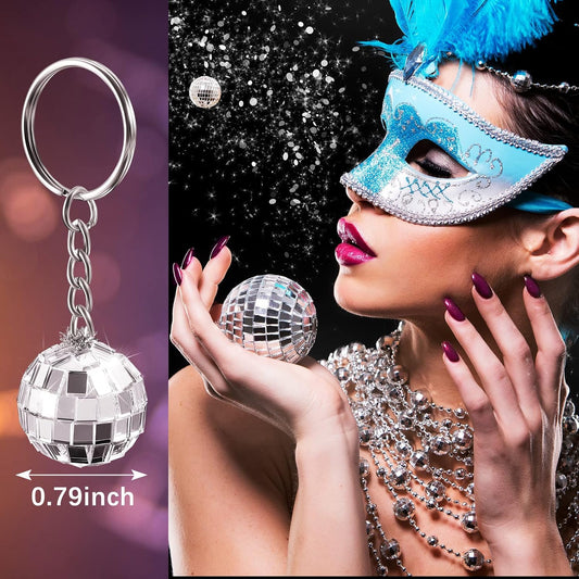 12 Pieces Mini Mirror Disco Ball Keychains Bulk Silver Disco Ball 70s 80s 90s Keychains Accessories Party V1258-DP02-B-3019