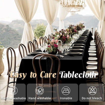2 Pack 60 x 102 Inch Black Rectangle Tablecloth for 6 Foot Table Washable Reusable Outdoor Polyester Fabric V1258-DP02-B-302