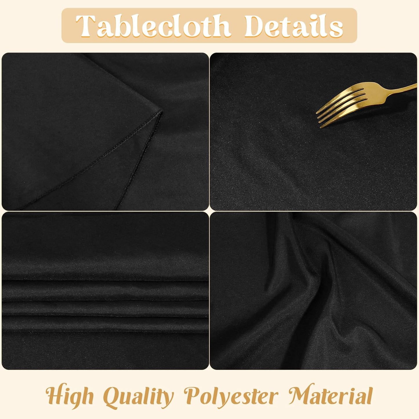 2 Pack 60 x 102 Inch Black Rectangle Tablecloth for 6 Foot Table Washable Reusable Outdoor Polyester Fabric V1258-DP02-B-302
