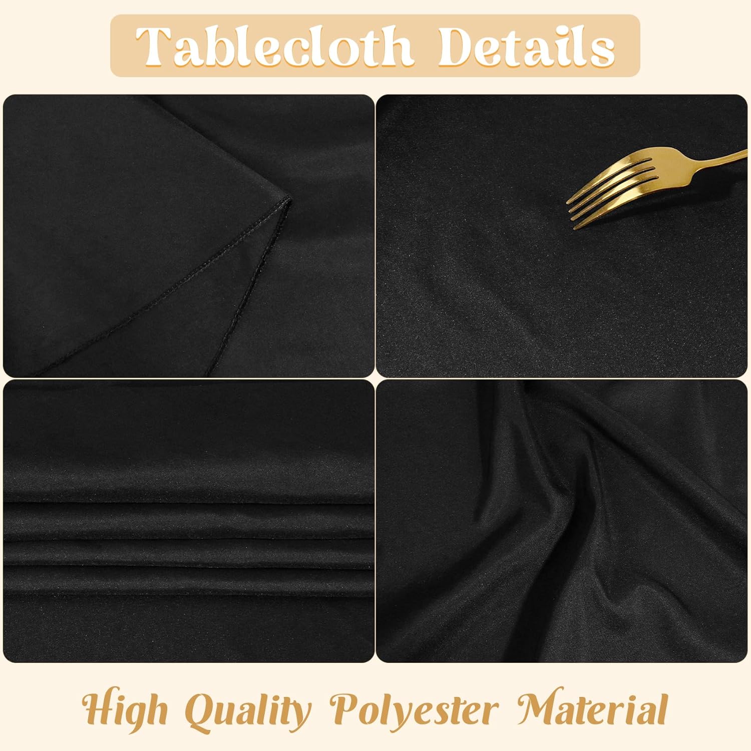 2 Pack 60 x 102 Inch Black Rectangle Tablecloth for 6 Foot Table Washable Reusable Outdoor Polyester Fabric V1258-DP02-B-302