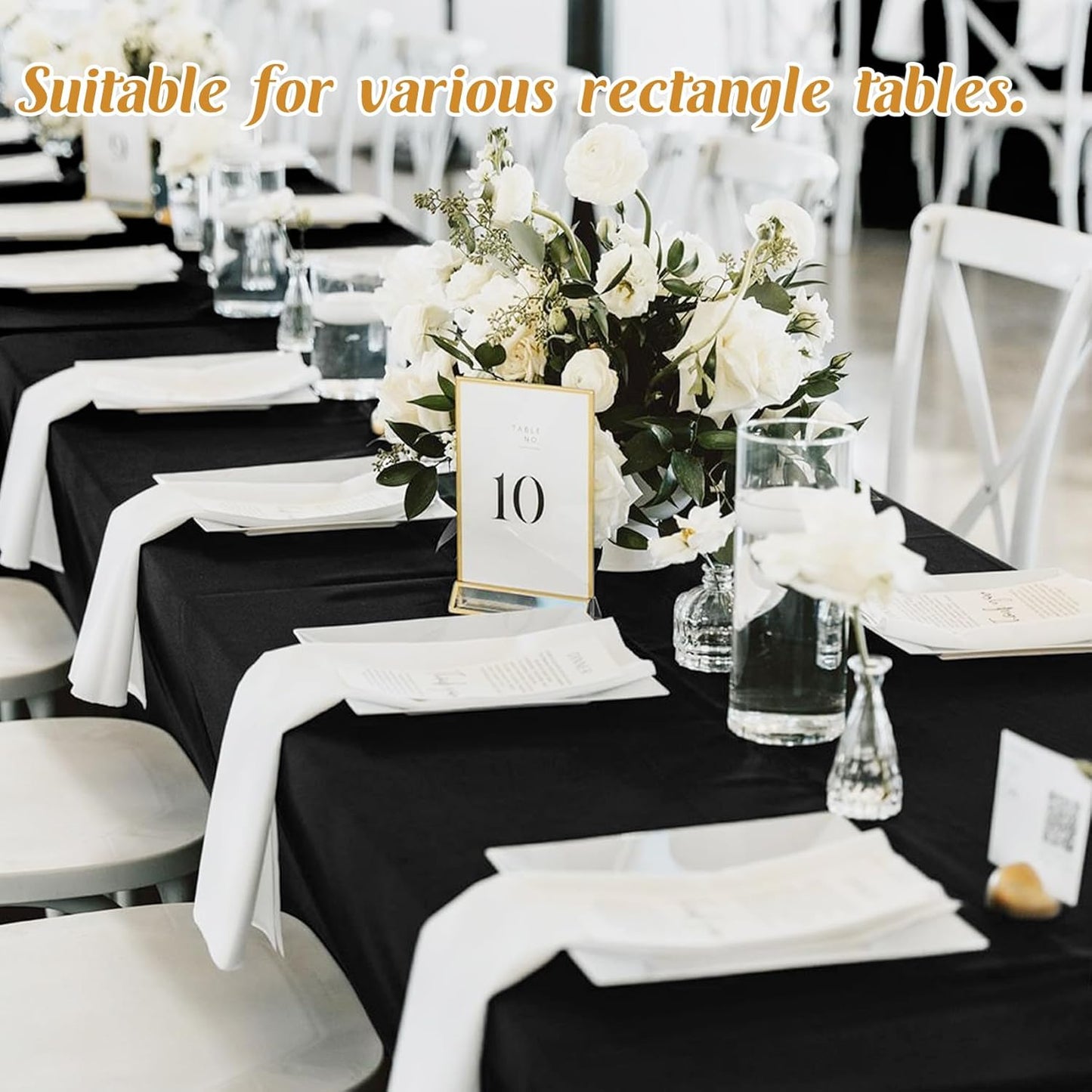 2 Pack 60 x 102 Inch Black Rectangle Tablecloth for 6 Foot Table Washable Reusable Outdoor Polyester Fabric V1258-DP02-B-302