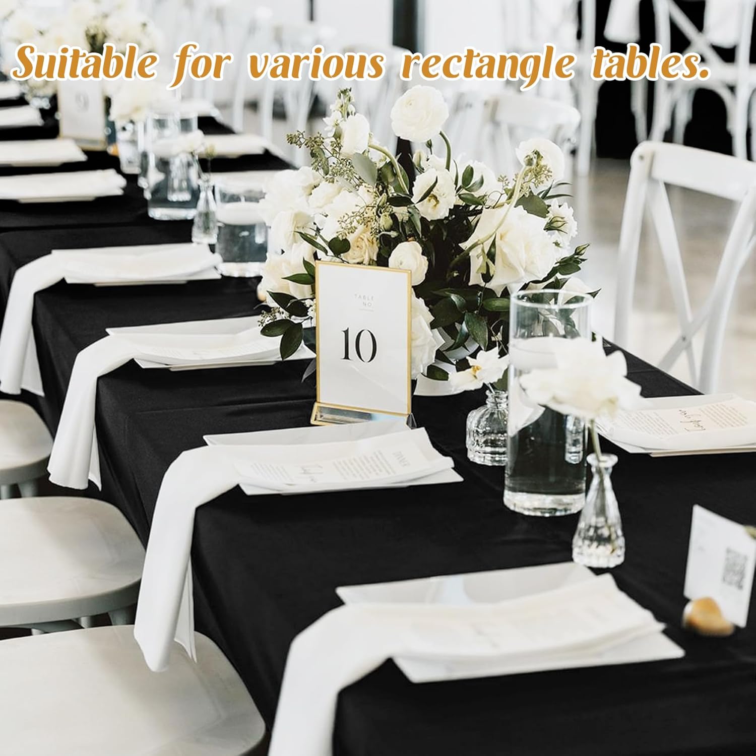 2 Pack 60 x 102 Inch Black Rectangle Tablecloth for 6 Foot Table Washable Reusable Outdoor Polyester Fabric V1258-DP02-B-302