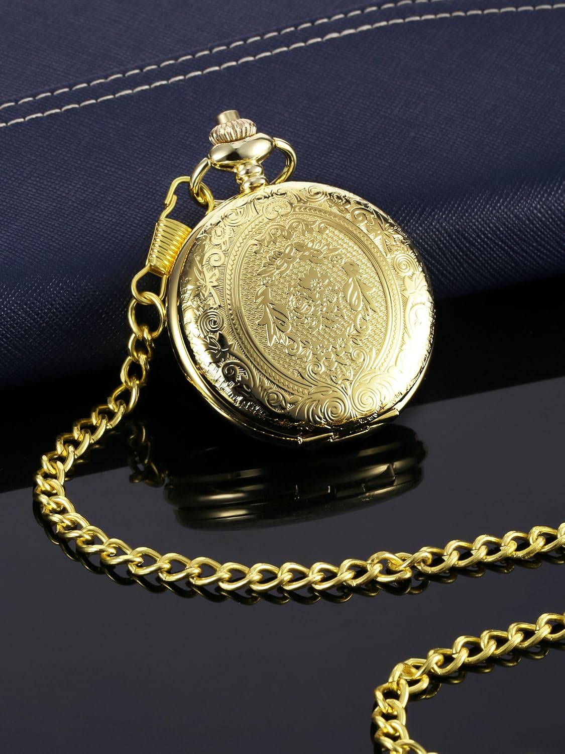 Men's Quartz Pocket Watch with Black Dial and Chain V1258-DP02-B-3020