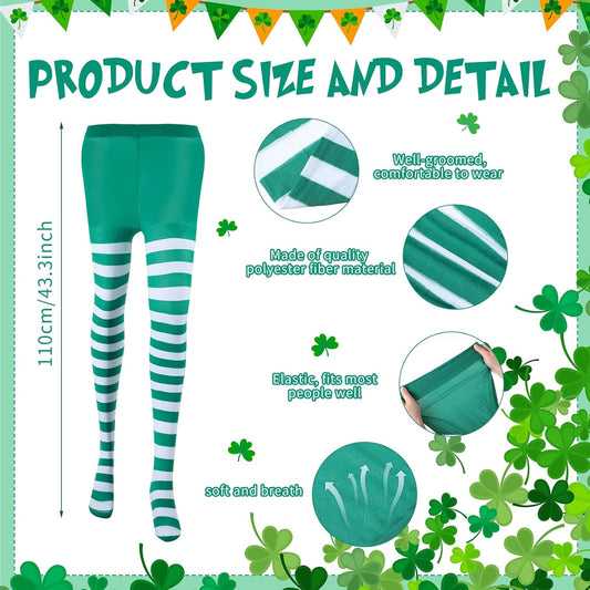 2 Pairs Women's St Patricks Striped Tights Leggings Length Stocking for St Patricks Party Dress up Accessories V1258-DP02-B-3026