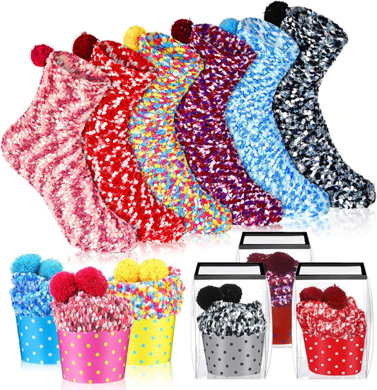 6 Pairs Valentines Fuzzy Cupcake Socks Gifts for Women Girl Teacher Coworkers DIY Fluffy Warm Socks Winter V1258-DP02-B-3027