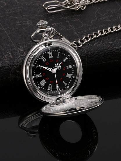 Vintage Pocket Watch Steel Men Watch with Chain (Silver) V1258-DP02-B-3029