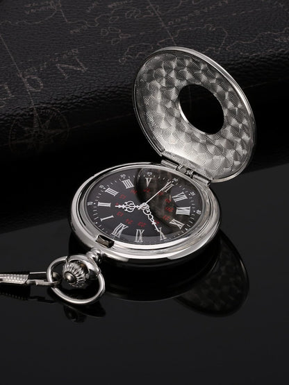 Vintage Pocket Watch Steel Men Watch with Chain (Silver) V1258-DP02-B-3029
