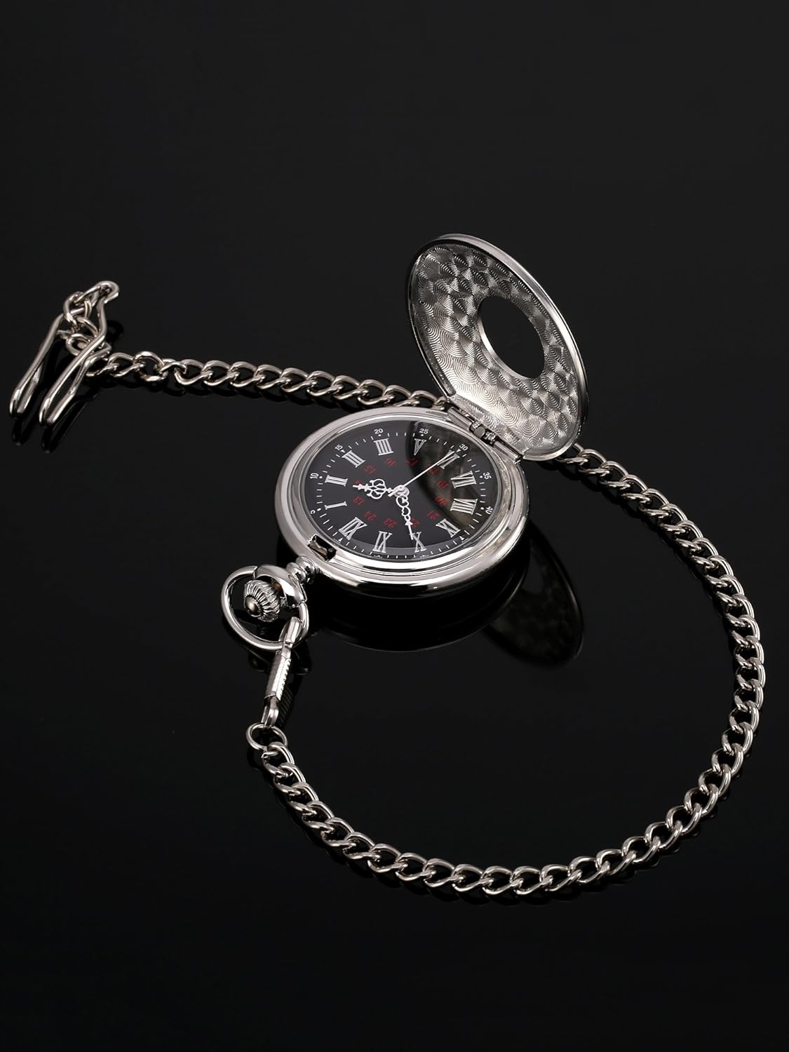 Vintage Pocket Watch Steel Men Watch with Chain (Silver) V1258-DP02-B-3029