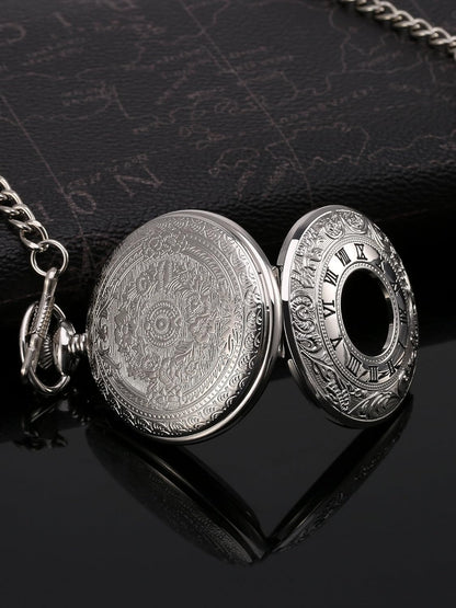 Vintage Pocket Watch Steel Men Watch with Chain (Silver) V1258-DP02-B-3029