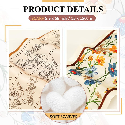 2 Pcs 59 Inch Silk Head Scarf Hair Neck Scarves Women's Fashion Square Neck Satin Scarfs for Women Purse Bag V1258-DP02-B-3033
