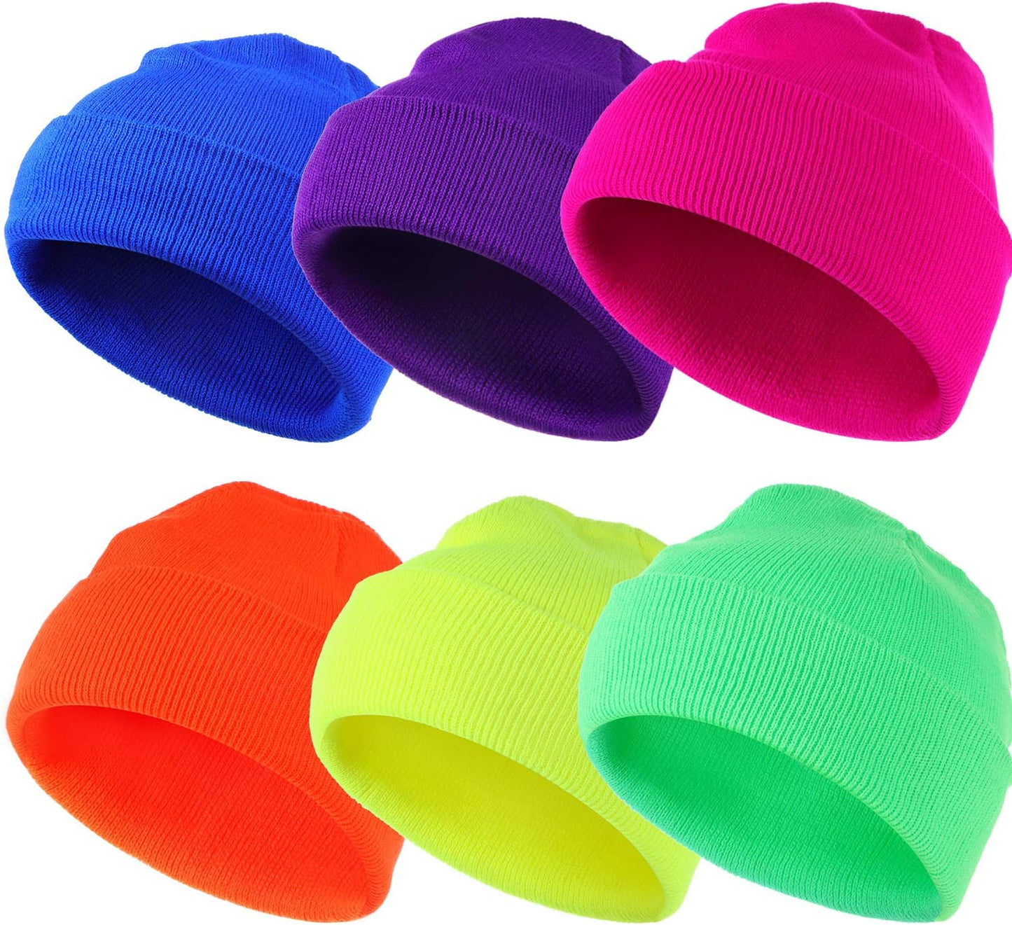 6 Pieces Neon Beanie Hat Acrylic Watch Winter Hat Plain Knit Long Skullcap Fisherman Beanie Unisex, Medium V1258-DP02-B-3034