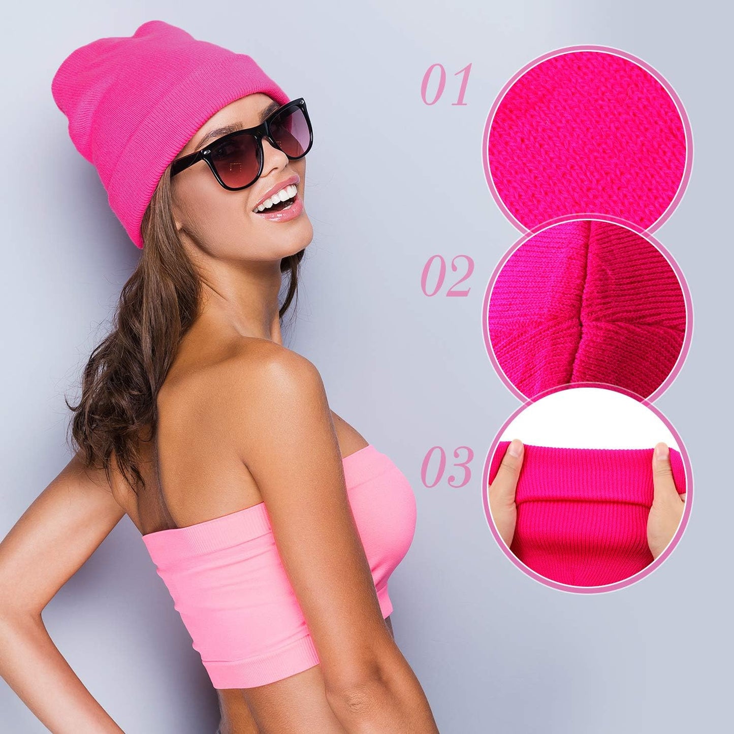 6 Pieces Neon Beanie Hat Acrylic Watch Winter Hat Plain Knit Long Skullcap Fisherman Beanie Unisex, Medium V1258-DP02-B-3034