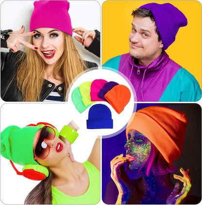6 Pieces Neon Beanie Hat Acrylic Watch Winter Hat Plain Knit Long Skullcap Fisherman Beanie Unisex, Medium V1258-DP02-B-3034