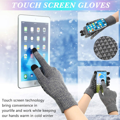 6 PCS Winter Warm Beanie Hat Fleece Cap and Touchscreen Thermal Anti-Slip Gloves V1258-DP02-B-3035