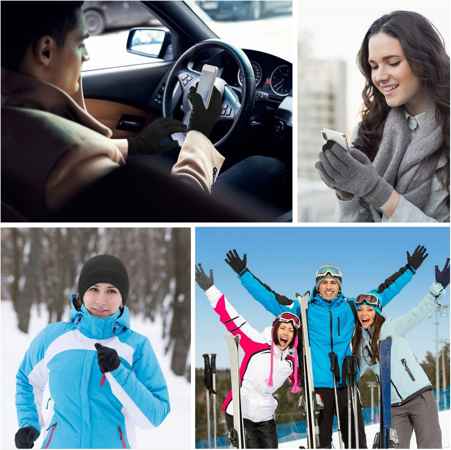 6 PCS Winter Warm Beanie Hat Fleece Cap and Touchscreen Thermal Anti-Slip Gloves V1258-DP02-B-3035