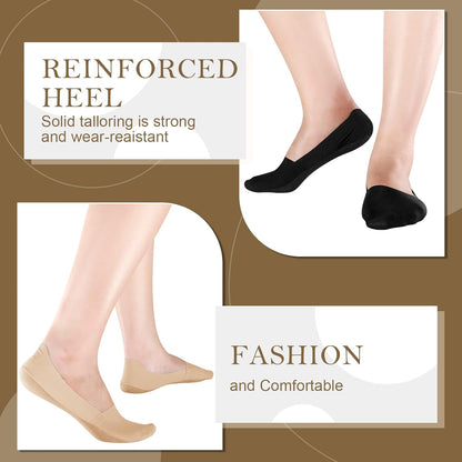 Ice Silk No Show Socks - 10 Pairs, Low Cut, Nonslip, Invisible, Thin (Black, Nude) V1258-DP02-B-3041