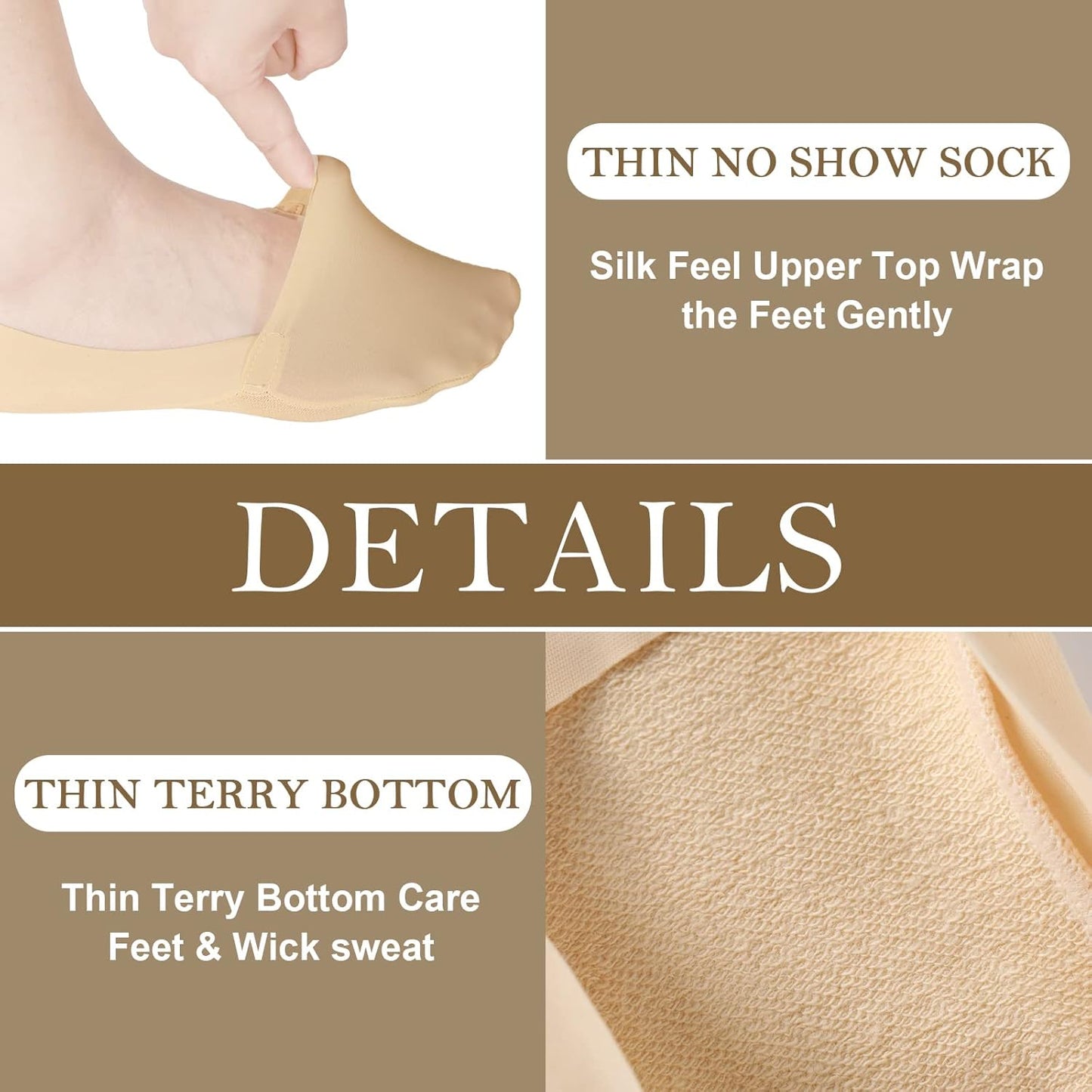 Ice Silk No Show Socks - 10 Pairs, Low Cut, Nonslip, Invisible, Thin (Black, Nude) V1258-DP02-B-3041