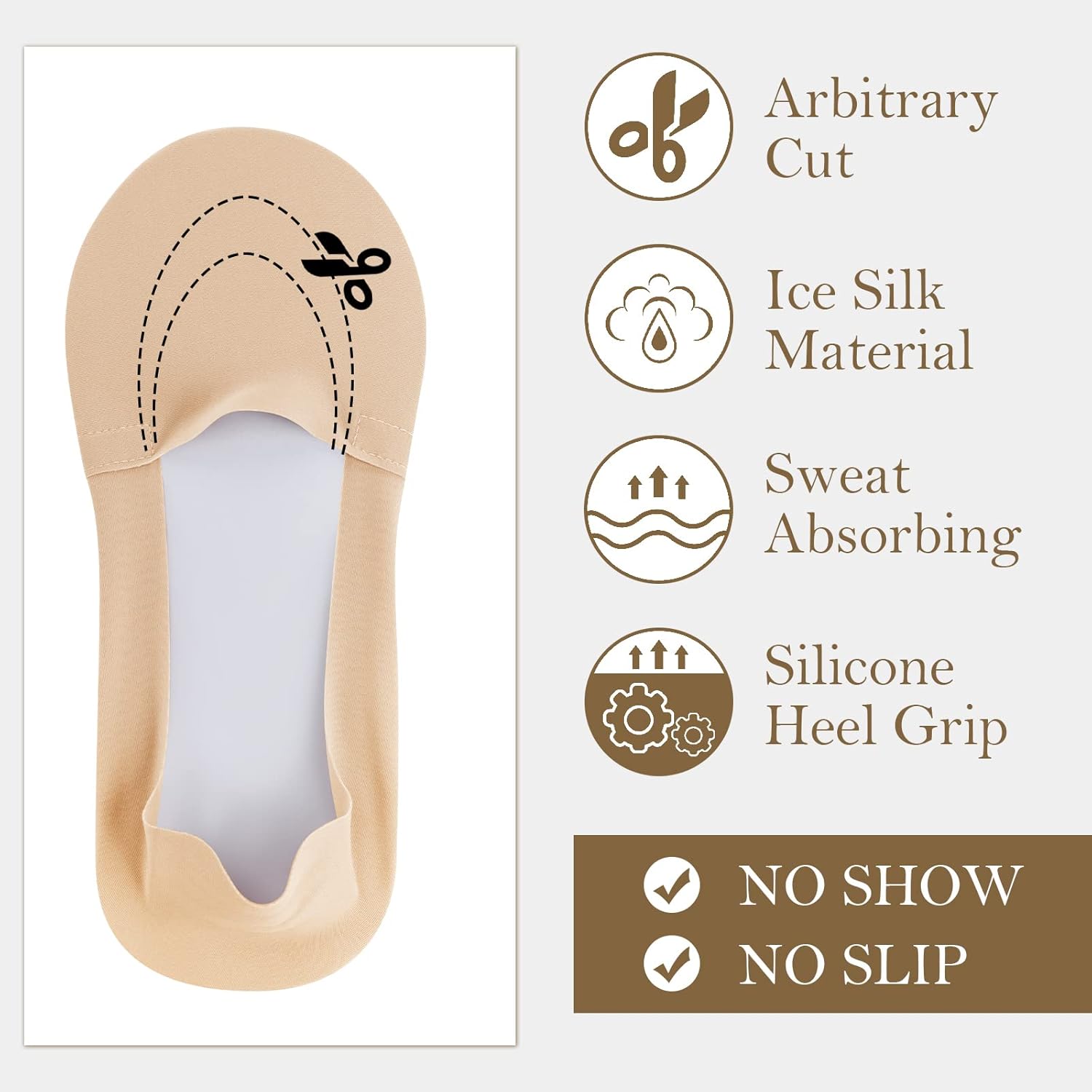 Ice Silk No Show Socks - 10 Pairs, Low Cut, Nonslip, Invisible, Thin (Black, Nude) V1258-DP02-B-3041