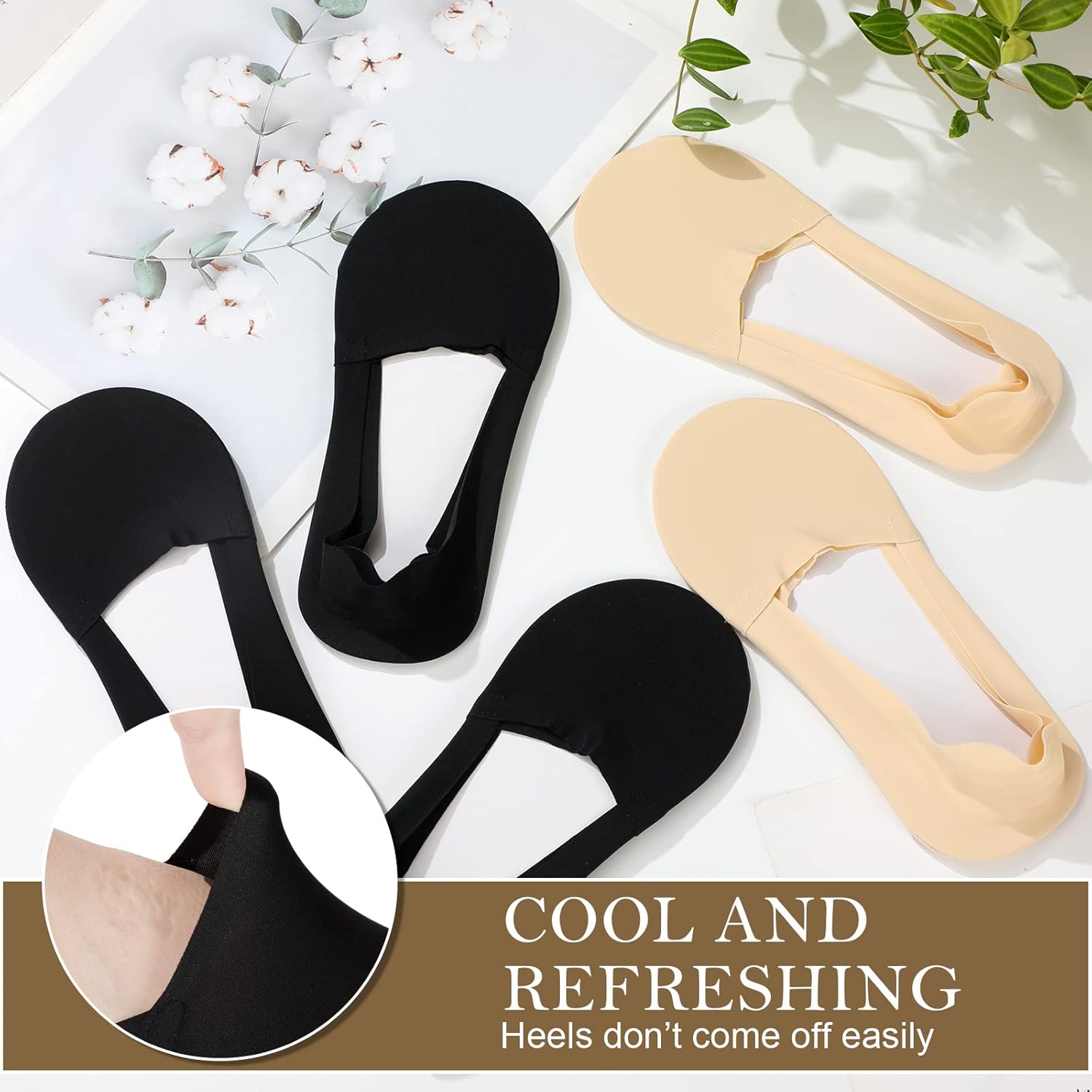 Ice Silk No Show Socks - 10 Pairs, Low Cut, Nonslip, Invisible, Thin (Black, Nude) V1258-DP02-B-3041