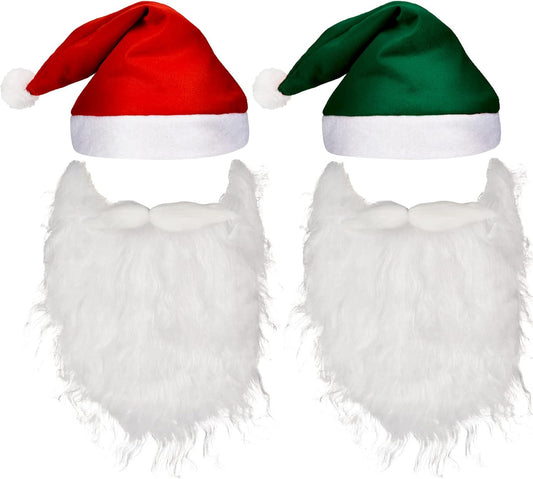 4 Pcs Christmas Santa Costume Santa Claus Hats and Beard Adults Beards Mustache, Hat Xmas Suit Decoration Men V1258-DP02-B-3043