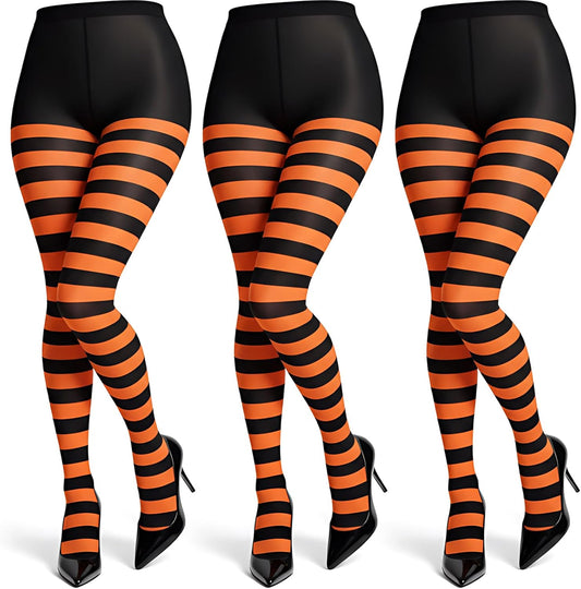 3 Pairs Mardi Gras Striped Tights for Women Elastic Striped Leggings Footed Tights for Mardi Gras Costume V1258-DP02-B-3044