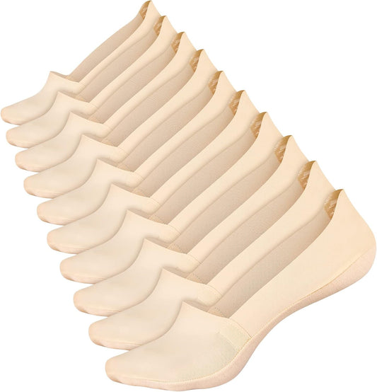 10 Pairs No Show Socks Women Men Low Cut Liner Ice Silk Nonslip Invisible Socks (Nude) V1258-DP02-B-3045