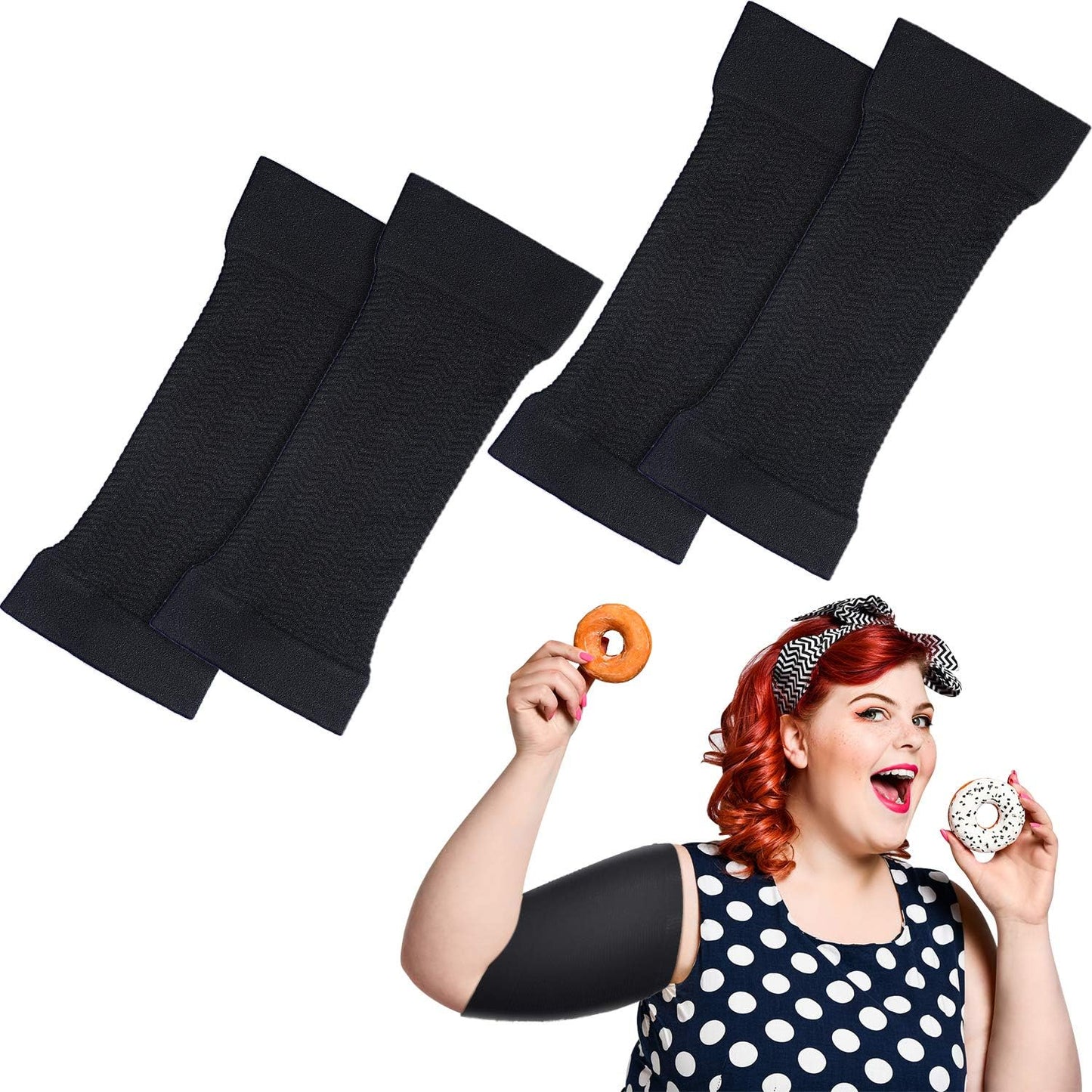 2 Pairs Arm Shapers for Plus Size Women, Upper Arm Sleeves Wraps Slim Arm Compression Sleeve for Arms V1258-DP02-B-3046