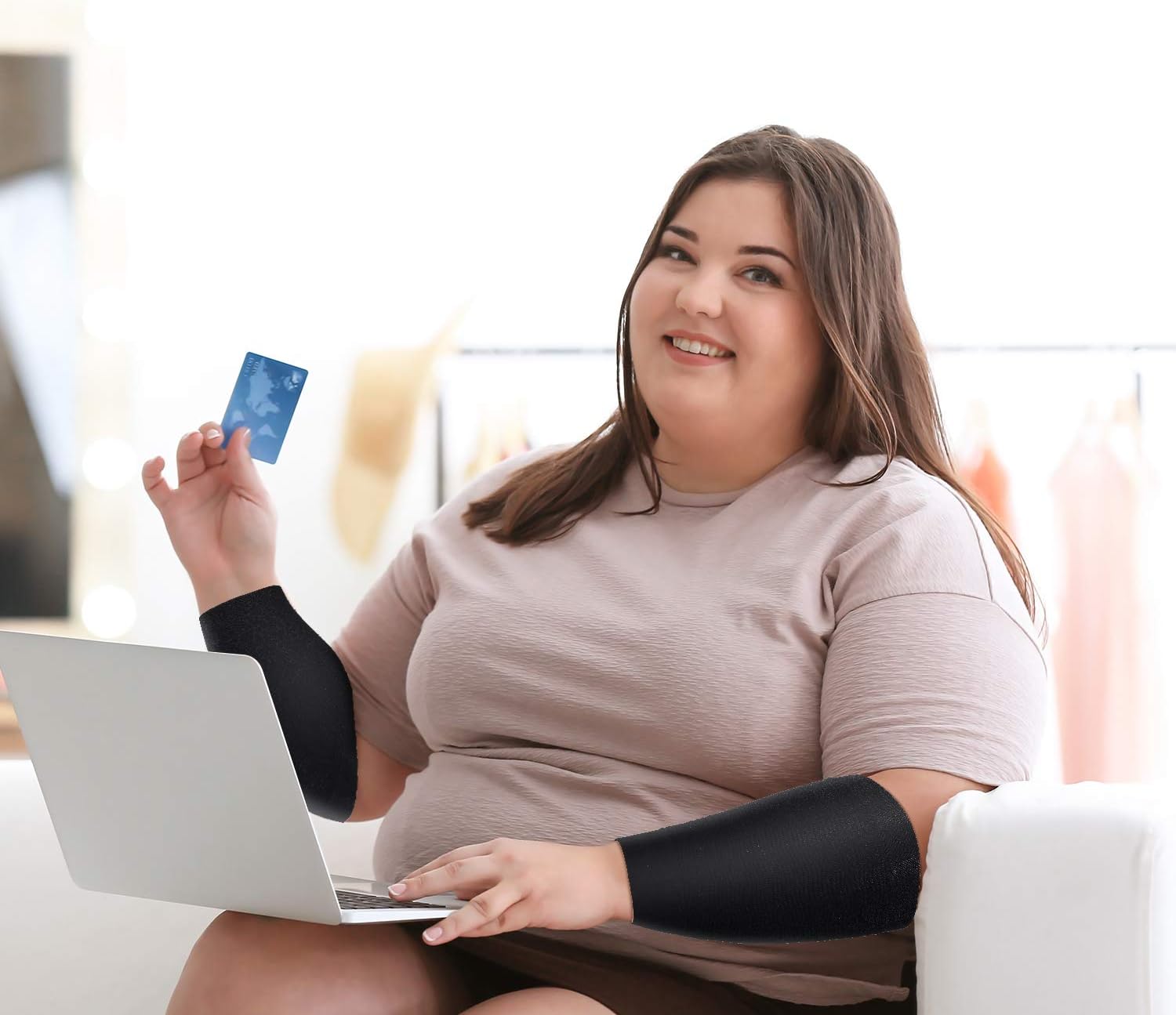 2 Pairs Arm Shapers for Plus Size Women, Upper Arm Sleeves Wraps Slim Arm Compression Sleeve for Arms V1258-DP02-B-3046