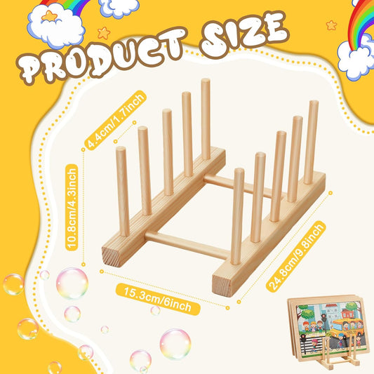 2 Pcs Wooden Puzzle Display Stand Jigsaw Holder Rack Puzzle Pot Lid Storage Organizer Shelf for Playroom V1258-DP02-B-3052