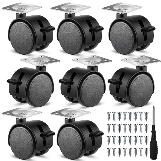 8 Pcs 1.5 Inch Plastic Furniture Wheels with Brake Swivel Replacement Wheels Small Nylon Plastic Casters for V1258-DP02-B-3055
