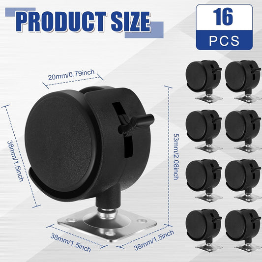 8 Pcs 1.5 Inch Plastic Furniture Wheels with Brake Swivel Replacement Wheels Small Nylon Plastic Casters for V1258-DP02-B-3055