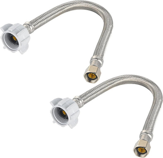 2-Pack 12-inch Toilet Water Supply Connector Line Braided Stainless Steel Hose, 7/8 Female Ballcock Thread x V1258-DP02-B-3069