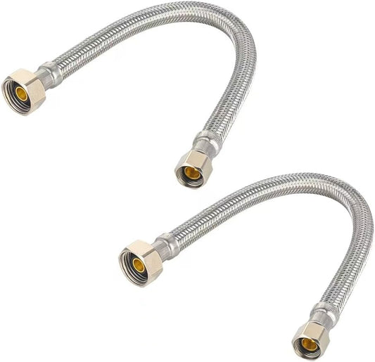 2-Pack Faucet Supply Lines, 1/2" FIP x 3/8" COMP Faucet Hose, 12-inch length Stainless Steel Braided Supply V1258-DP02-B-3081