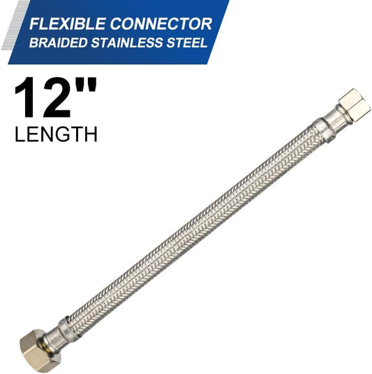2-Pack Faucet Supply Lines, 1/2" FIP x 3/8" COMP Faucet Hose, 12-inch length Stainless Steel Braided Supply V1258-DP02-B-3081